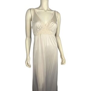 Vintage Miss Elaine Nylon Lace Trim Nightgown‎ Cream Maxi Slip Dress 70s 80s